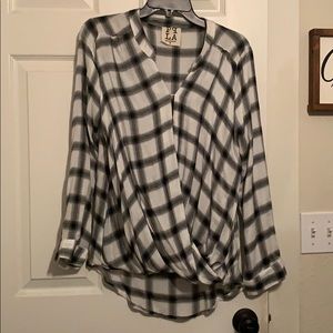Black and white checkered long sleeve blouse